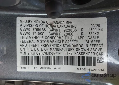 2020 Honda Civic Lx from USA, damaged, VIN 2HGFC2F69LH587714